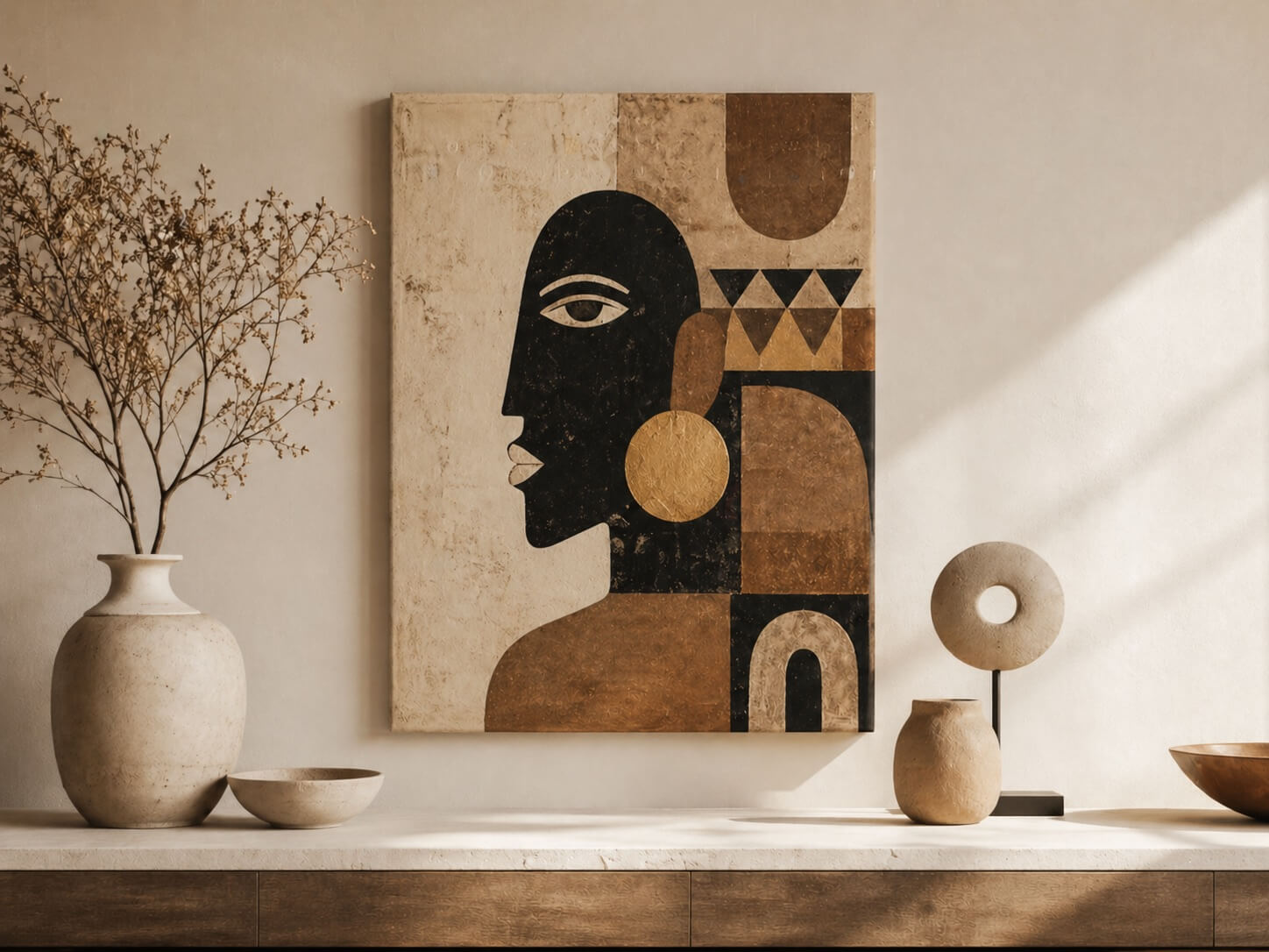 African abstract canvas wall art mockup for modern home decor in South Africa