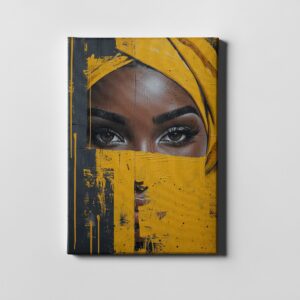African woman canvas wall art front view with yellow headwrap for South African home decor
