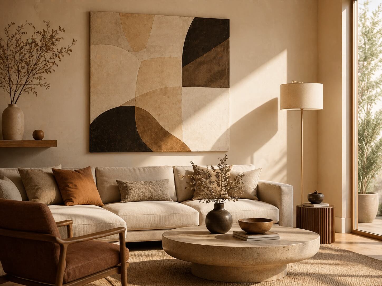 Canvas wall art displayed in a warm minimalist living room in South Africa